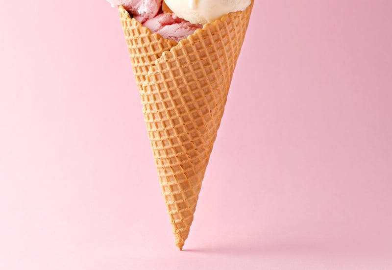 ice cream cone with vanilla and strawberry ice cream